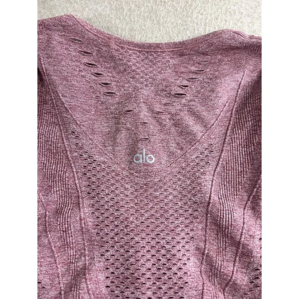 Alo Yoga Lark Seamless Laser Cut Mesh Top Sz Small Long Sleeve Rosewood Stretch